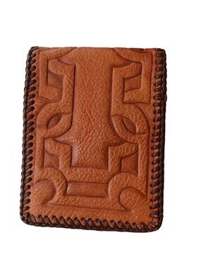 True Vintage Leather Wallet 70s Handcrafted Embossed Bonded Laced Monogram E.W.